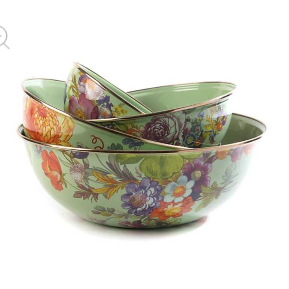 MacKenzie-Childs Green Flower Market Everyday Bowls Set w/ Small Colander 4Pc - Picture 1 of 12